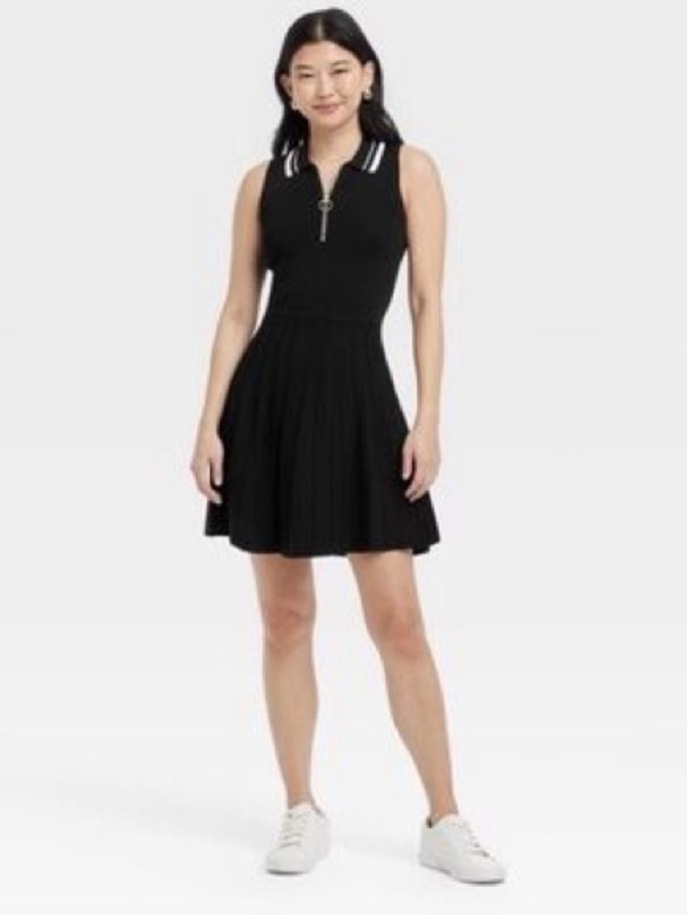a new day Black Sleeveless Polo Skater Dress with Contrast Collar